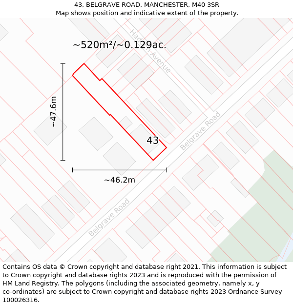 43, BELGRAVE ROAD, MANCHESTER, M40 3SR: Plot and title map