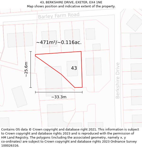 43, BERKSHIRE DRIVE, EXETER, EX4 1NE: Plot and title map
