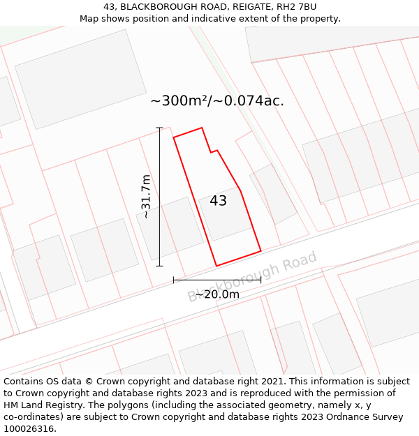 43, BLACKBOROUGH ROAD, REIGATE, RH2 7BU: Plot and title map