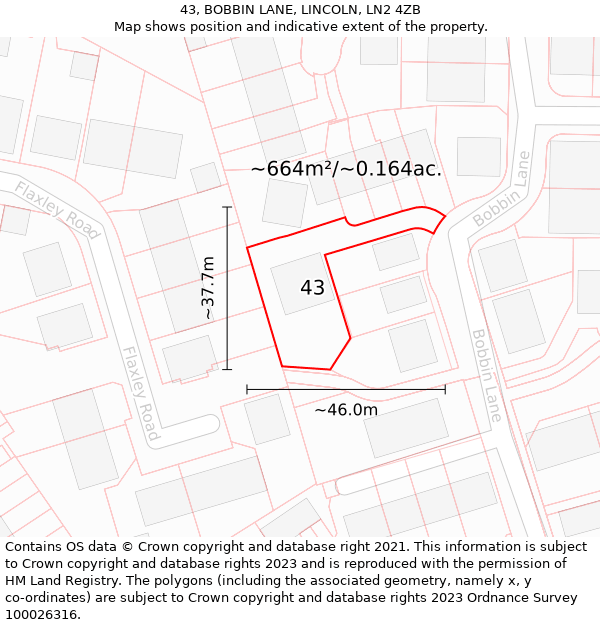 43, BOBBIN LANE, LINCOLN, LN2 4ZB: Plot and title map