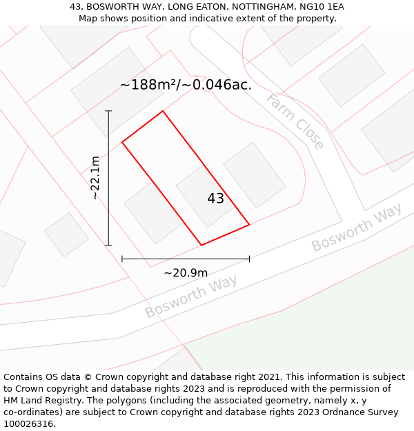 43, BOSWORTH WAY, LONG EATON, NOTTINGHAM, NG10 1EA: Plot and title map