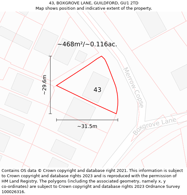 43, BOXGROVE LANE, GUILDFORD, GU1 2TD: Plot and title map