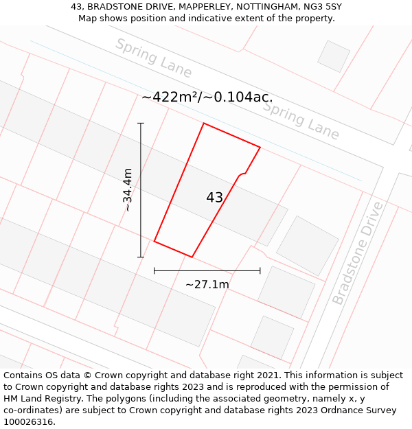 43, BRADSTONE DRIVE, MAPPERLEY, NOTTINGHAM, NG3 5SY: Plot and title map