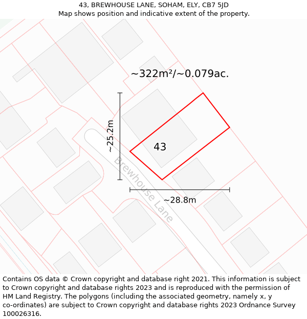 43, BREWHOUSE LANE, SOHAM, ELY, CB7 5JD: Plot and title map