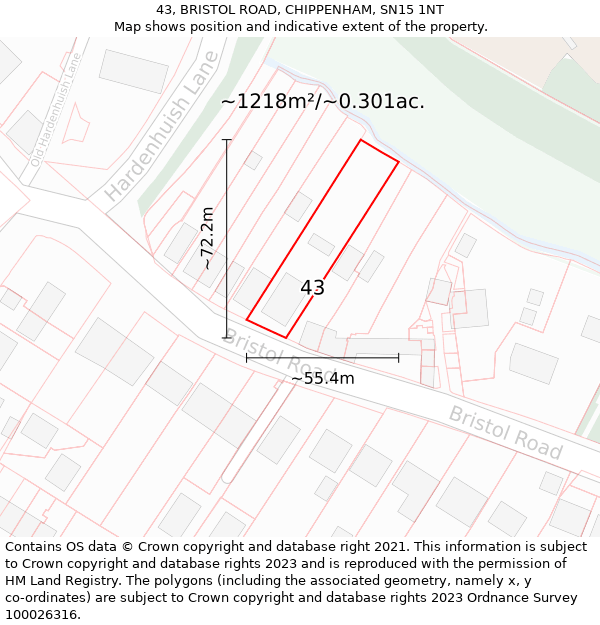 43, BRISTOL ROAD, CHIPPENHAM, SN15 1NT: Plot and title map