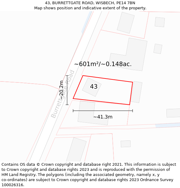 43, BURRETTGATE ROAD, WISBECH, PE14 7BN: Plot and title map