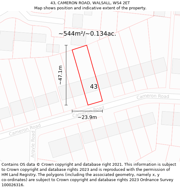43, CAMERON ROAD, WALSALL, WS4 2ET: Plot and title map