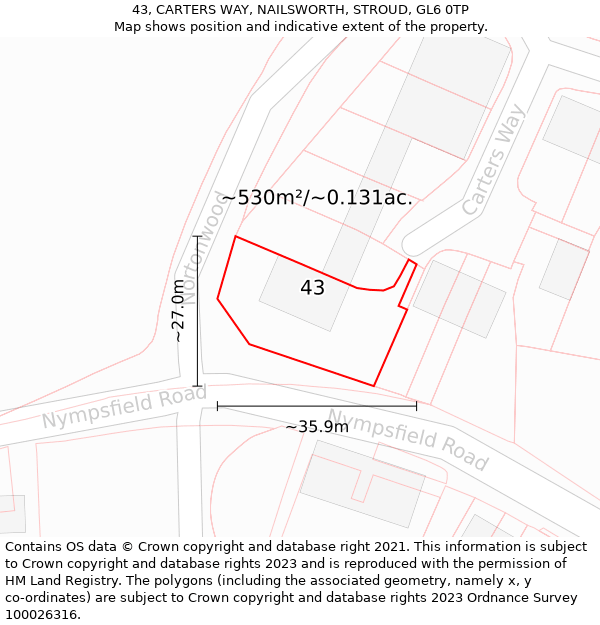 43, CARTERS WAY, NAILSWORTH, STROUD, GL6 0TP: Plot and title map