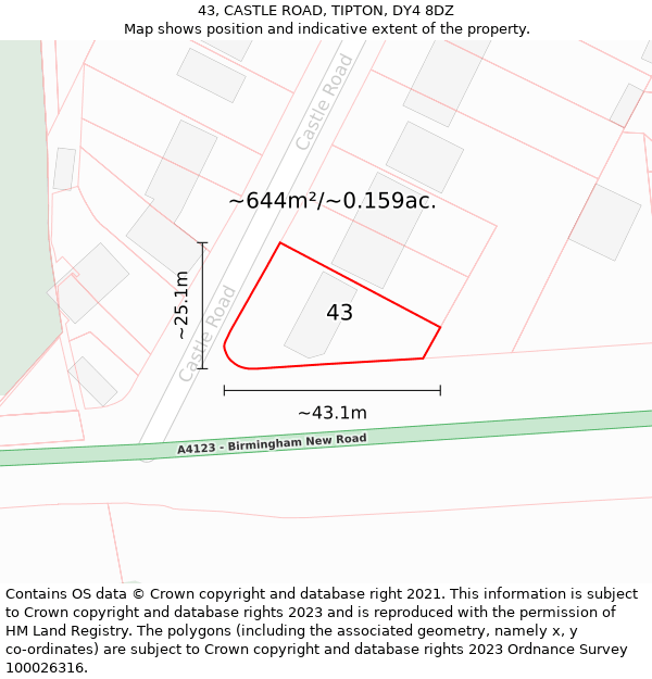 43, CASTLE ROAD, TIPTON, DY4 8DZ: Plot and title map