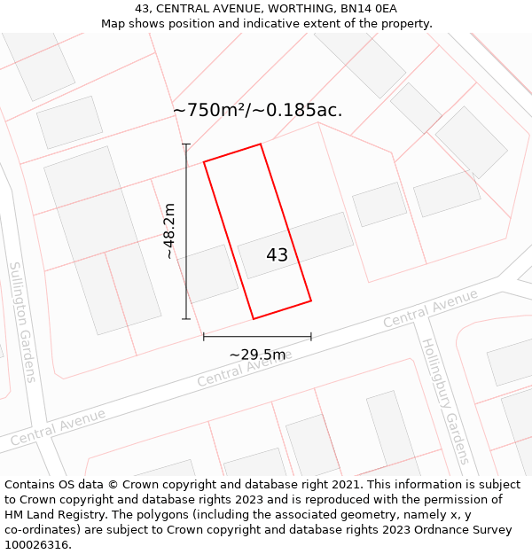43, CENTRAL AVENUE, WORTHING, BN14 0EA: Plot and title map