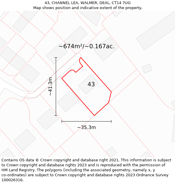 43, CHANNEL LEA, WALMER, DEAL, CT14 7UG: Plot and title map