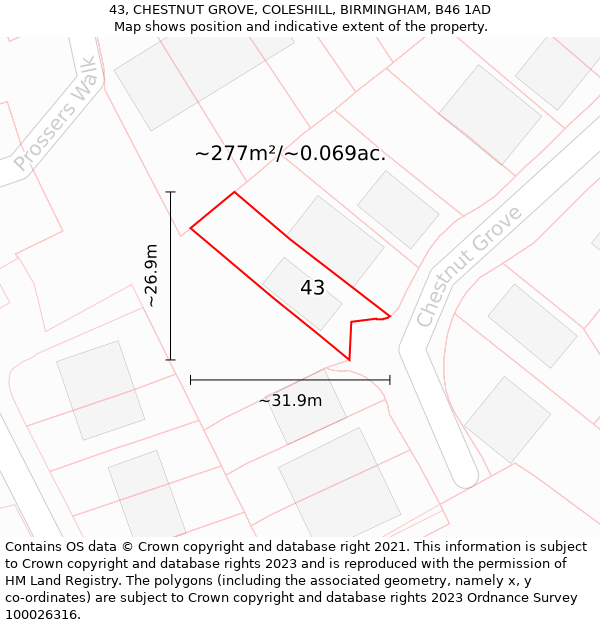 43, CHESTNUT GROVE, COLESHILL, BIRMINGHAM, B46 1AD: Plot and title map