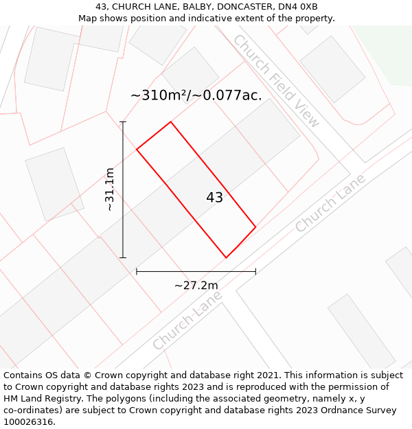 43, CHURCH LANE, BALBY, DONCASTER, DN4 0XB: Plot and title map