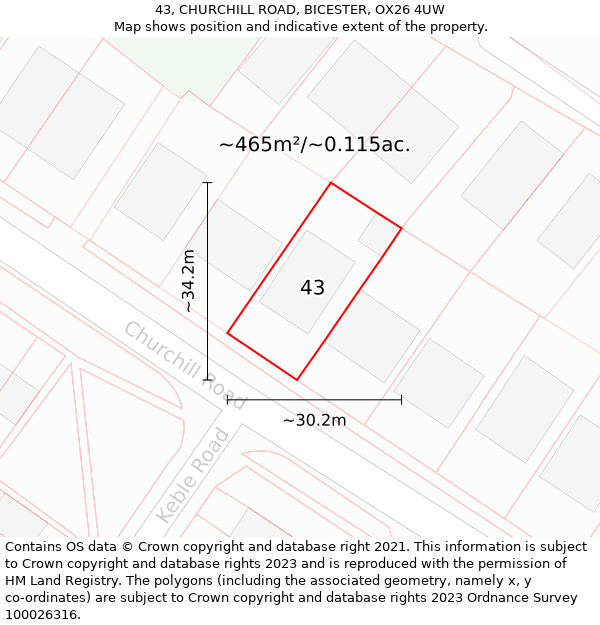 43, CHURCHILL ROAD, BICESTER, OX26 4UW: Plot and title map