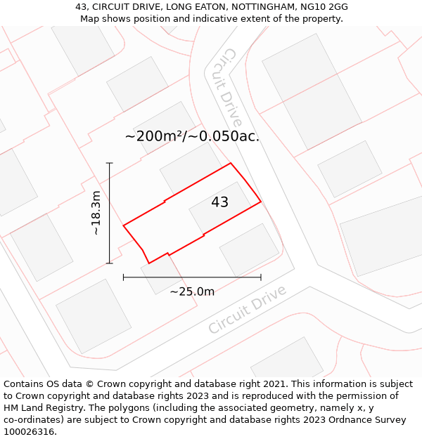 43, CIRCUIT DRIVE, LONG EATON, NOTTINGHAM, NG10 2GG: Plot and title map