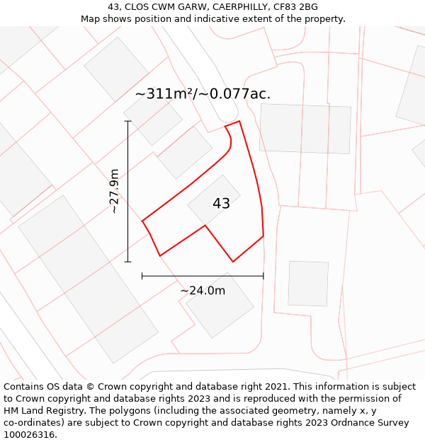 43, CLOS CWM GARW, CAERPHILLY, CF83 2BG: Plot and title map