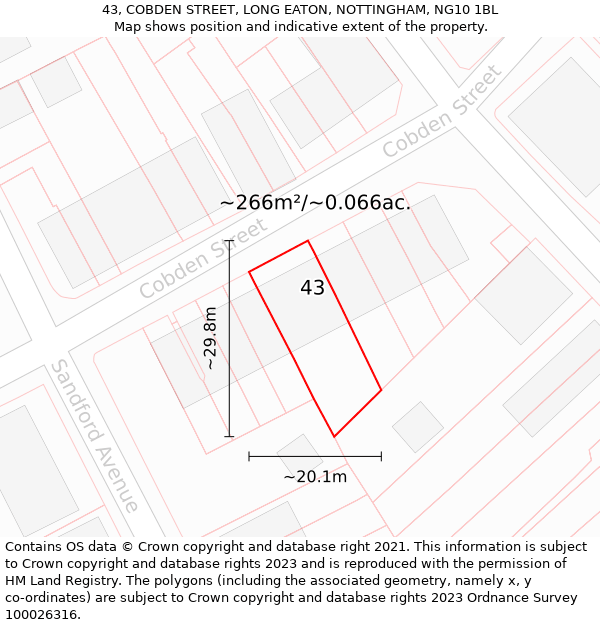 43, COBDEN STREET, LONG EATON, NOTTINGHAM, NG10 1BL: Plot and title map