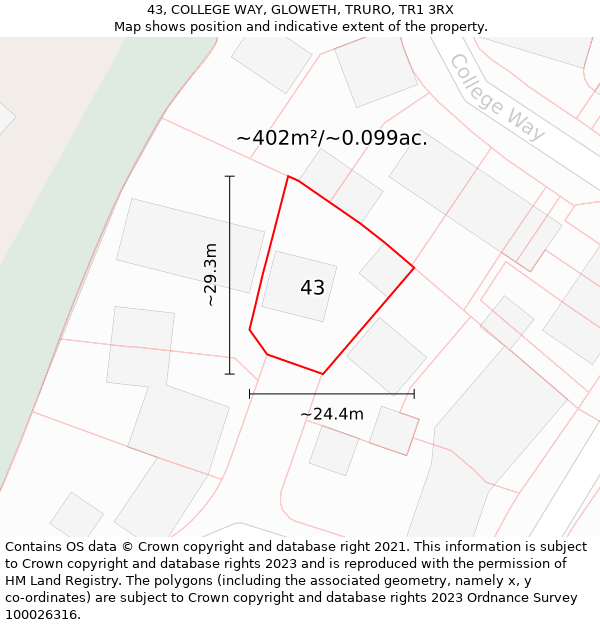 43, COLLEGE WAY, GLOWETH, TRURO, TR1 3RX: Plot and title map