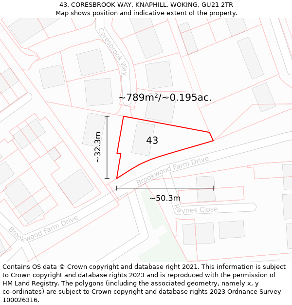 43, CORESBROOK WAY, KNAPHILL, WOKING, GU21 2TR: Plot and title map