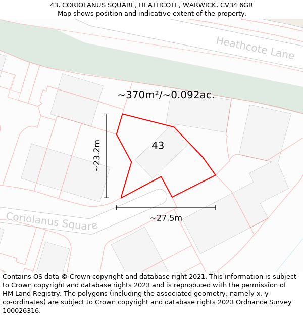 43, CORIOLANUS SQUARE, HEATHCOTE, WARWICK, CV34 6GR: Plot and title map