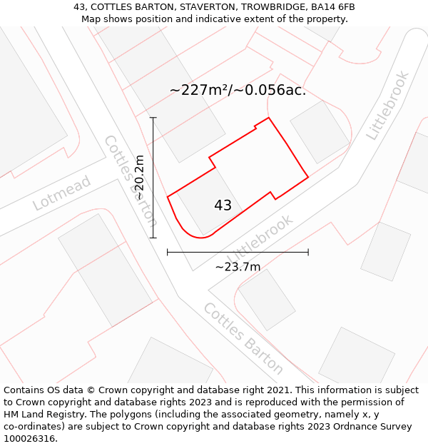 43, COTTLES BARTON, STAVERTON, TROWBRIDGE, BA14 6FB: Plot and title map