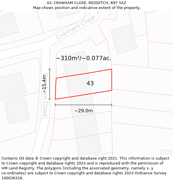 43, CRANHAM CLOSE, REDDITCH, B97 5AZ: Plot and title map