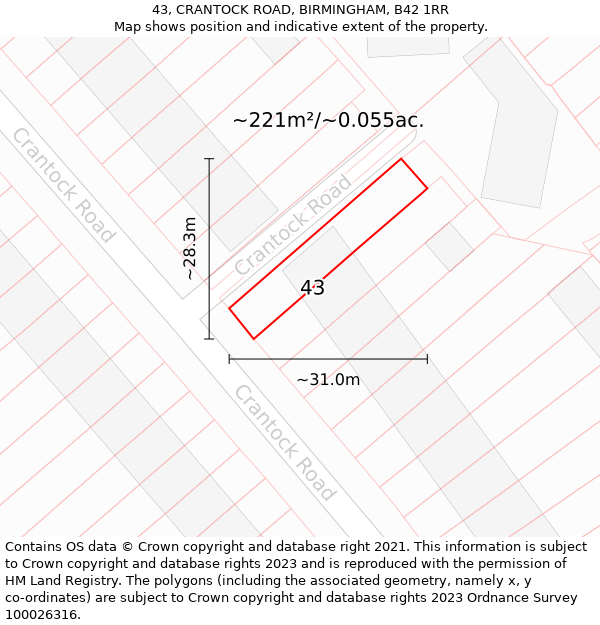 43, CRANTOCK ROAD, BIRMINGHAM, B42 1RR: Plot and title map