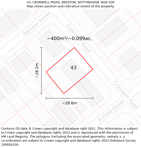 43, CROMWELL ROAD, BEESTON, NOTTINGHAM, NG9 1DP: Plot and title map