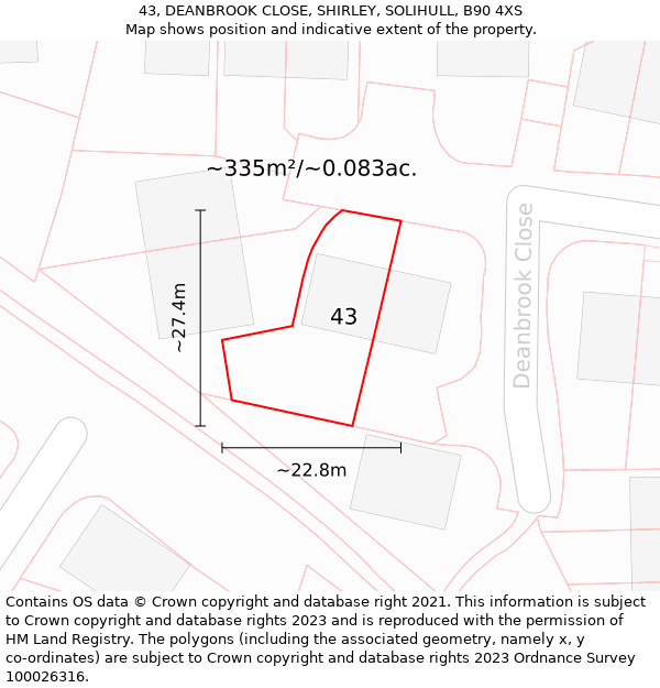 43, DEANBROOK CLOSE, SHIRLEY, SOLIHULL, B90 4XS: Plot and title map