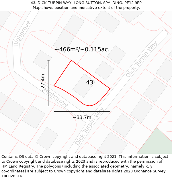 43, DICK TURPIN WAY, LONG SUTTON, SPALDING, PE12 9EP: Plot and title map