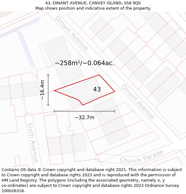 43, DINANT AVENUE, CANVEY ISLAND, SS8 9QS: Plot and title map