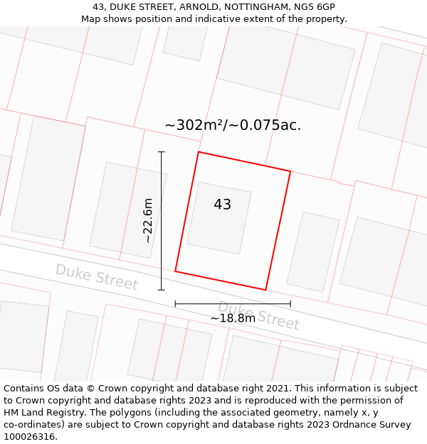 43, DUKE STREET, ARNOLD, NOTTINGHAM, NG5 6GP: Plot and title map