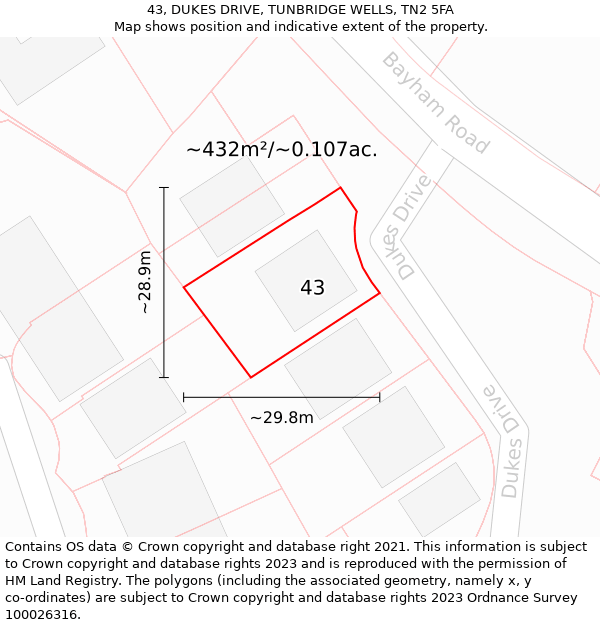 43, DUKES DRIVE, TUNBRIDGE WELLS, TN2 5FA: Plot and title map