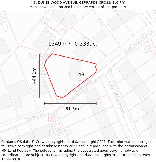 43, DUKES WOOD AVENUE, GERRARDS CROSS, SL9 7JY: Plot and title map