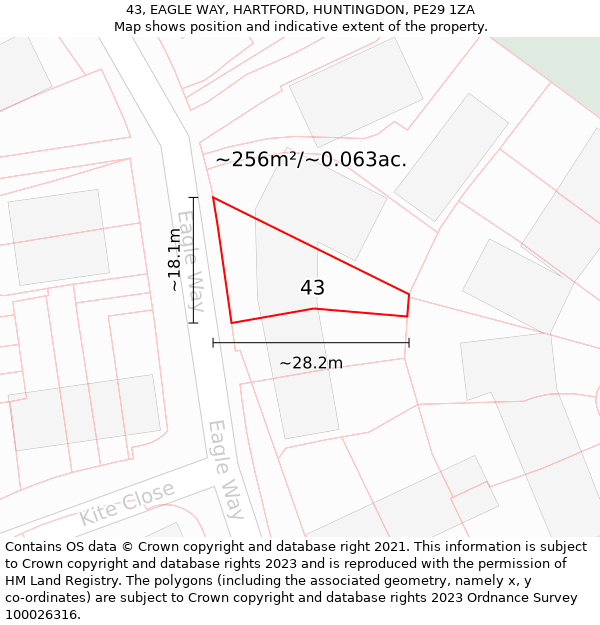 43, EAGLE WAY, HARTFORD, HUNTINGDON, PE29 1ZA: Plot and title map