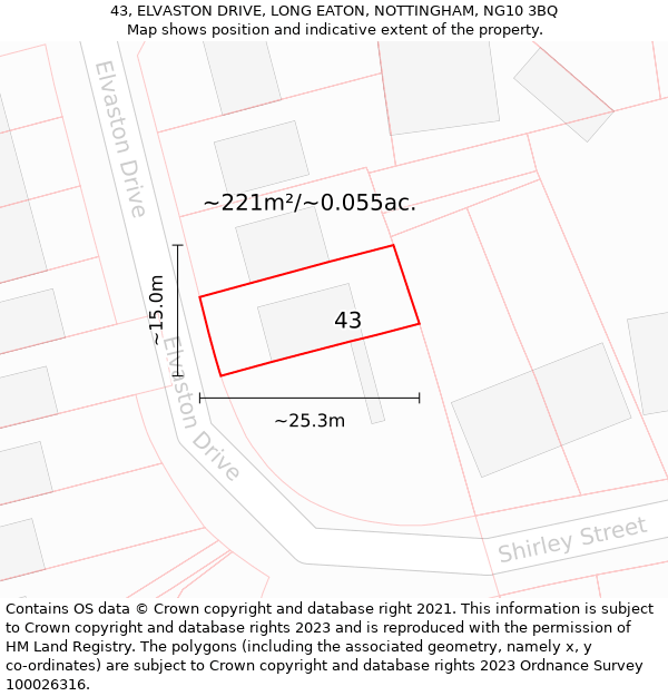 43, ELVASTON DRIVE, LONG EATON, NOTTINGHAM, NG10 3BQ: Plot and title map