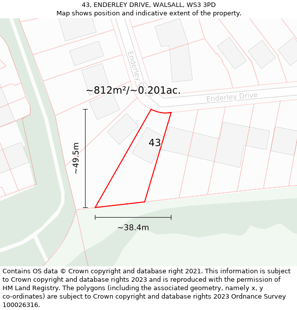 43, ENDERLEY DRIVE, WALSALL, WS3 3PD: Plot and title map