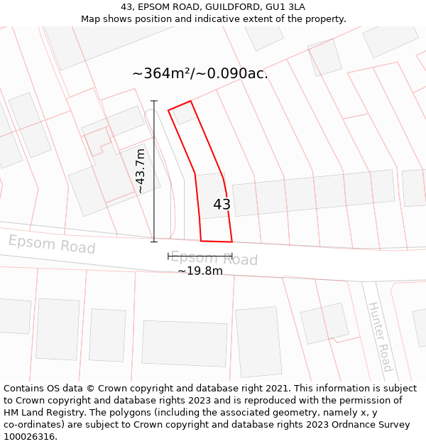 43, EPSOM ROAD, GUILDFORD, GU1 3LA: Plot and title map