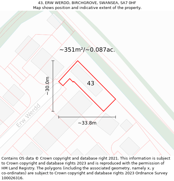 43, ERW WERDD, BIRCHGROVE, SWANSEA, SA7 0HF: Plot and title map