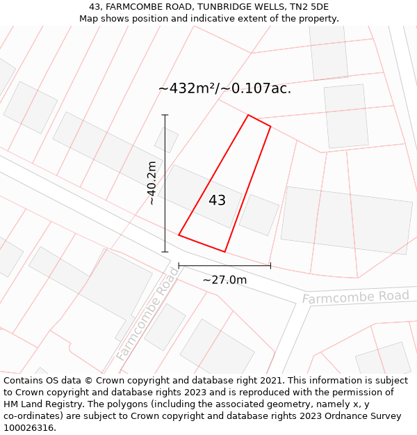 43, FARMCOMBE ROAD, TUNBRIDGE WELLS, TN2 5DE: Plot and title map