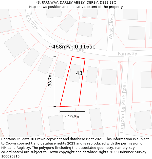 43, FARNWAY, DARLEY ABBEY, DERBY, DE22 2BQ: Plot and title map