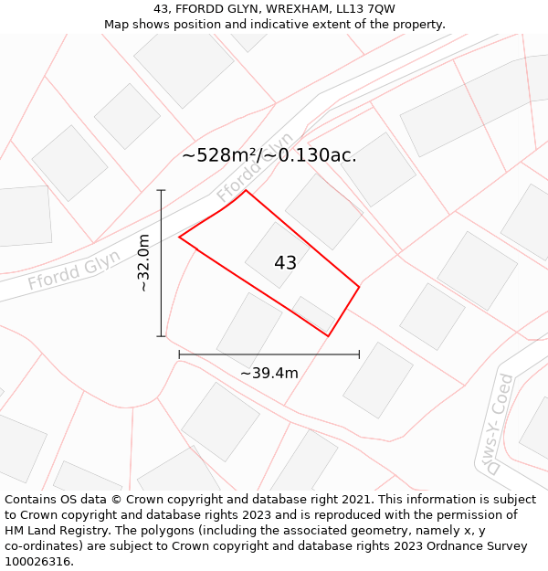 43, FFORDD GLYN, WREXHAM, LL13 7QW: Plot and title map