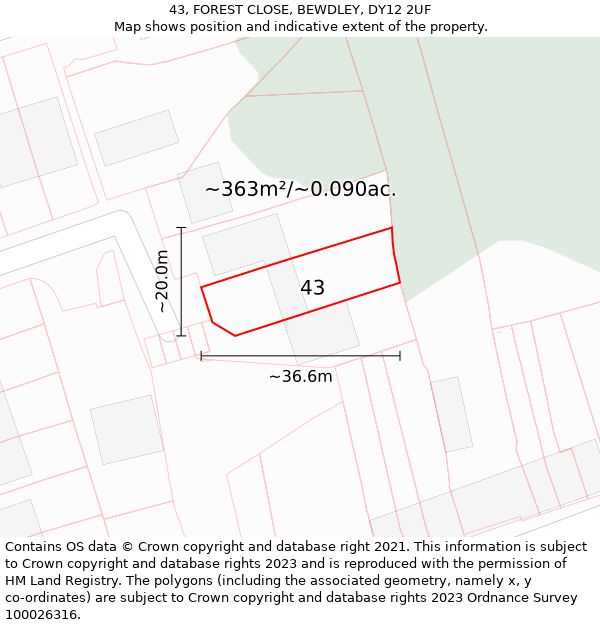 43, FOREST CLOSE, BEWDLEY, DY12 2UF: Plot and title map
