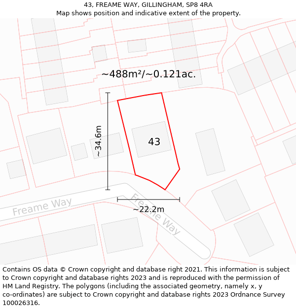 43, FREAME WAY, GILLINGHAM, SP8 4RA: Plot and title map