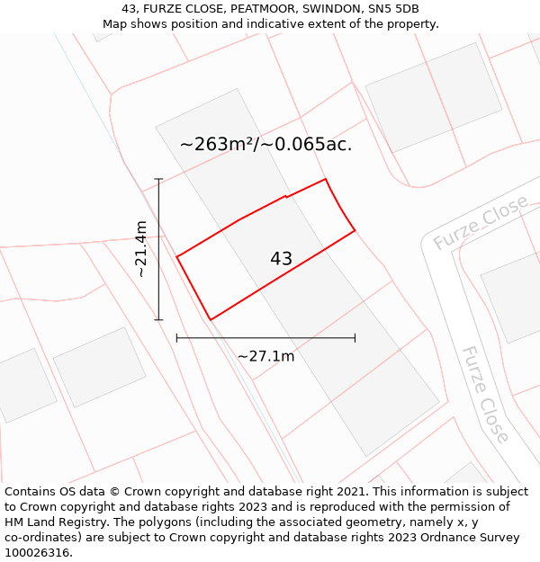 43, FURZE CLOSE, PEATMOOR, SWINDON, SN5 5DB: Plot and title map