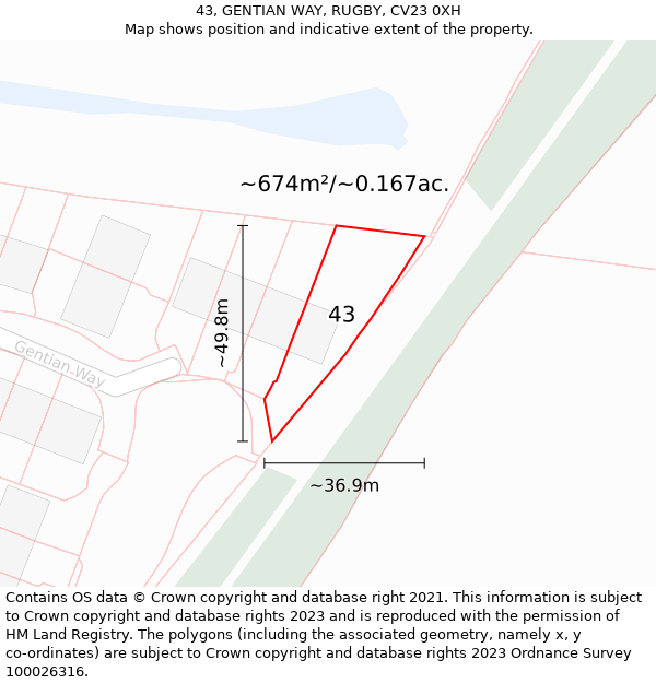 43, GENTIAN WAY, RUGBY, CV23 0XH: Plot and title map