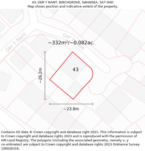 43, GER Y NANT, BIRCHGROVE, SWANSEA, SA7 0HD: Plot and title map