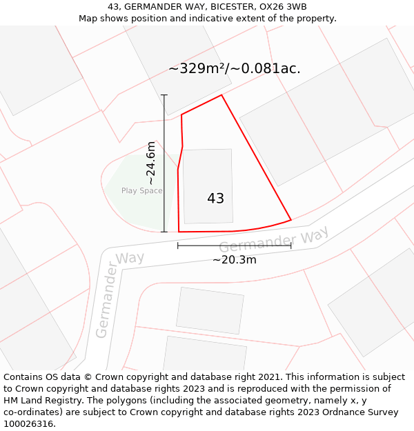 43, GERMANDER WAY, BICESTER, OX26 3WB: Plot and title map