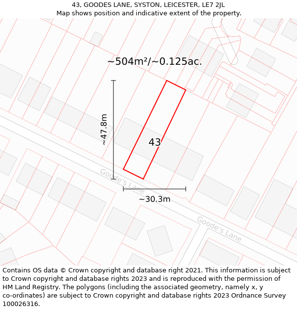 43, GOODES LANE, SYSTON, LEICESTER, LE7 2JL: Plot and title map
