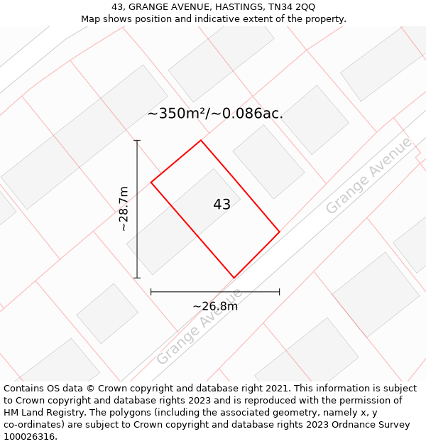 43, GRANGE AVENUE, HASTINGS, TN34 2QQ: Plot and title map